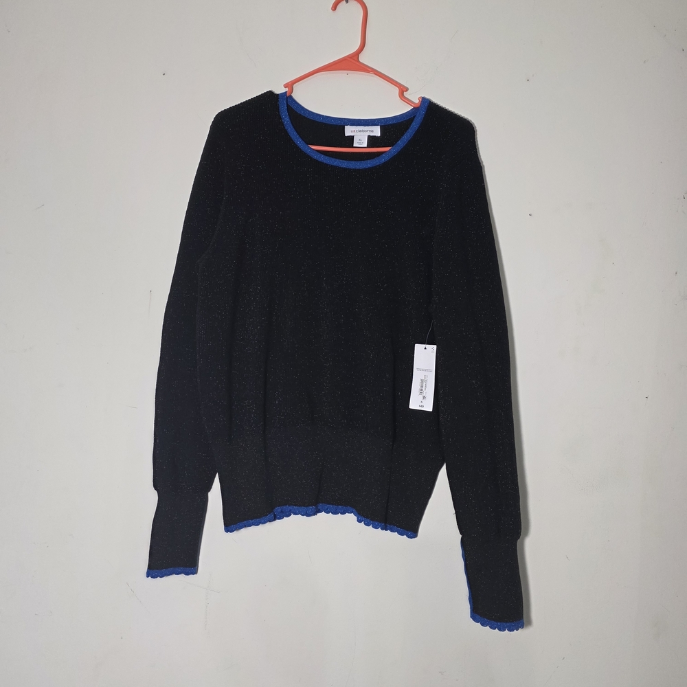 Liz Claiborne Black Sweater with Blue Trim